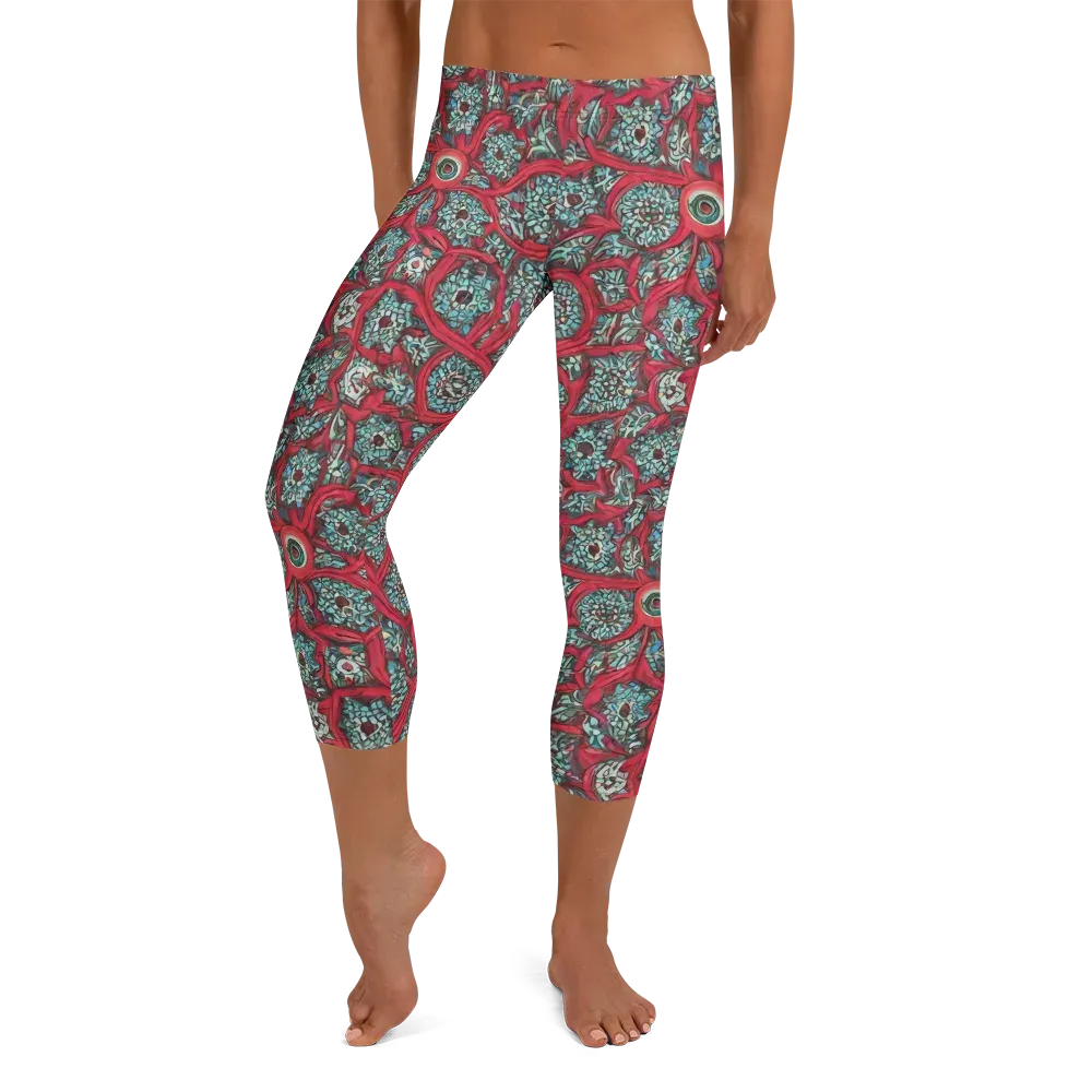 Crimson Mosaic on Capri Leggings — Front