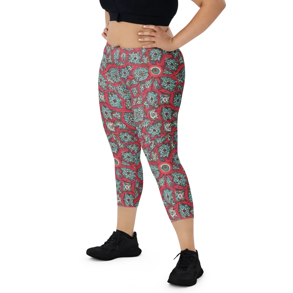 Crimson Mosaic on Capri Leggings — Front