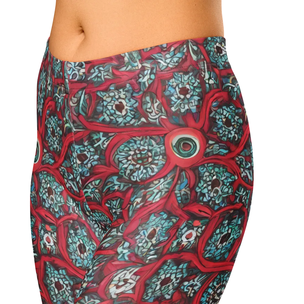 Crimson Mosaic on Capri Leggings — Zoomed-in