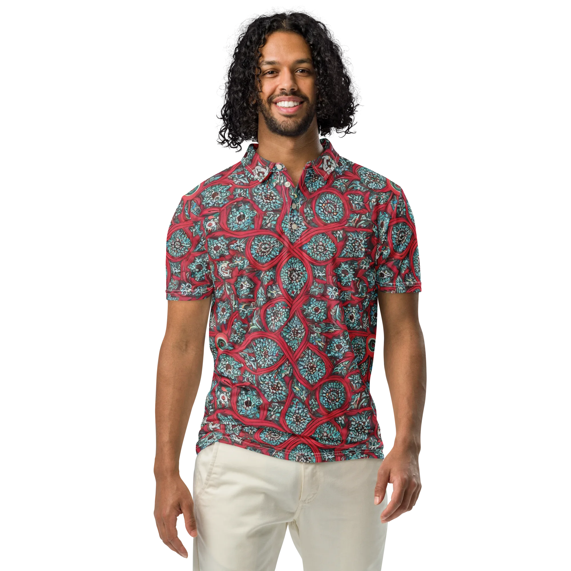 Crimson Mosaic on Men's Slim Fit Polo Shirt — Front