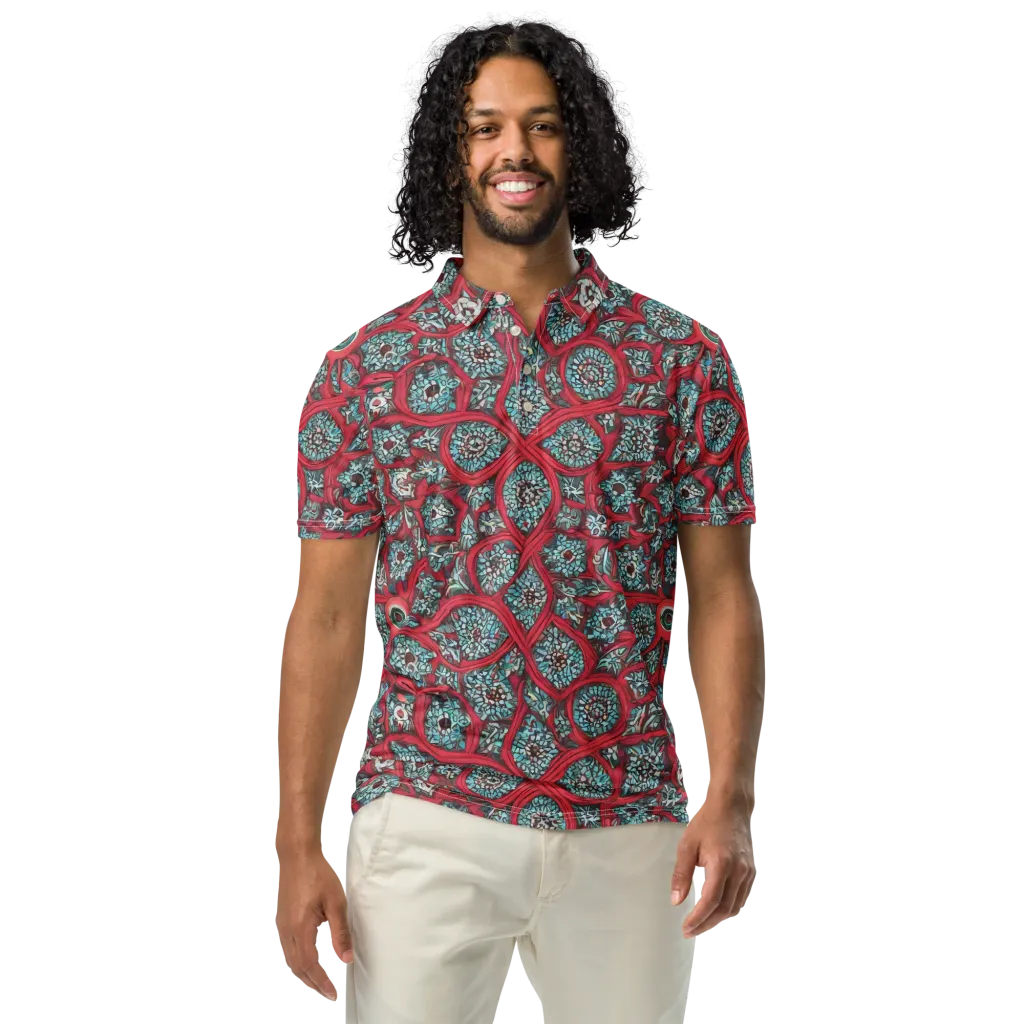 Crimson Mosaic on Men's Slim Fit Polo Shirt — Front