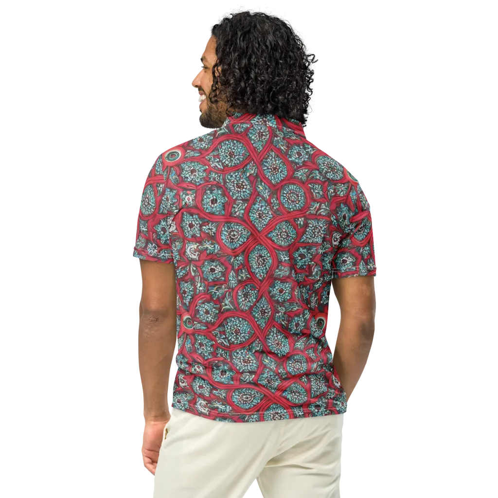 Crimson Mosaic on Men's Slim Fit Polo Shirt — Back