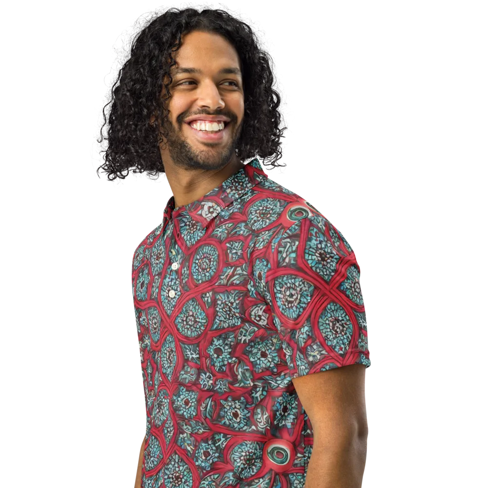 Crimson Mosaic on Men's Slim Fit Polo Shirt — Left Front