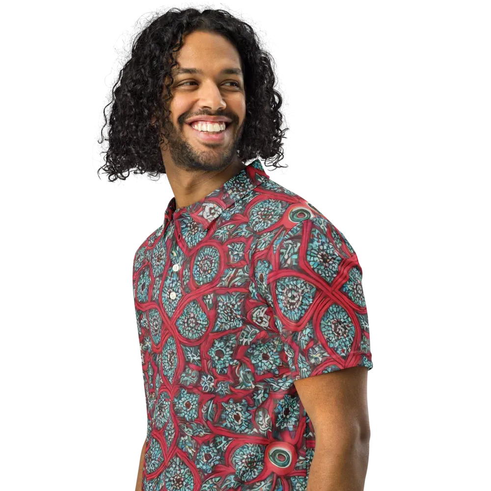 Crimson Mosaic on Men's Slim Fit Polo Shirt — Left Front