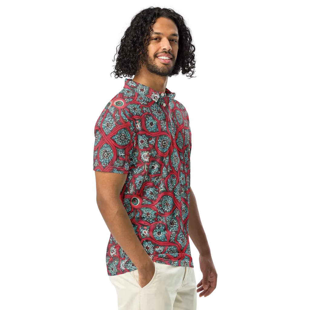 Crimson Mosaic on Men's Slim Fit Polo Shirt — Right Front