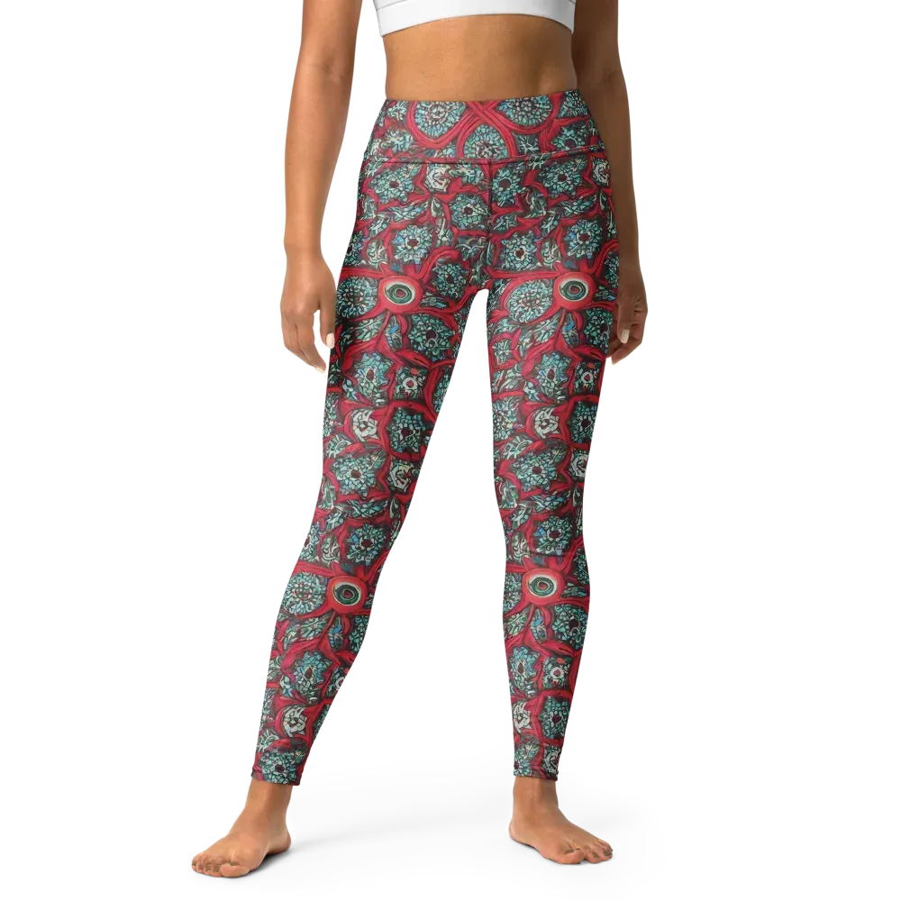 Crimson Mosaic on Yoga Leggings — Front