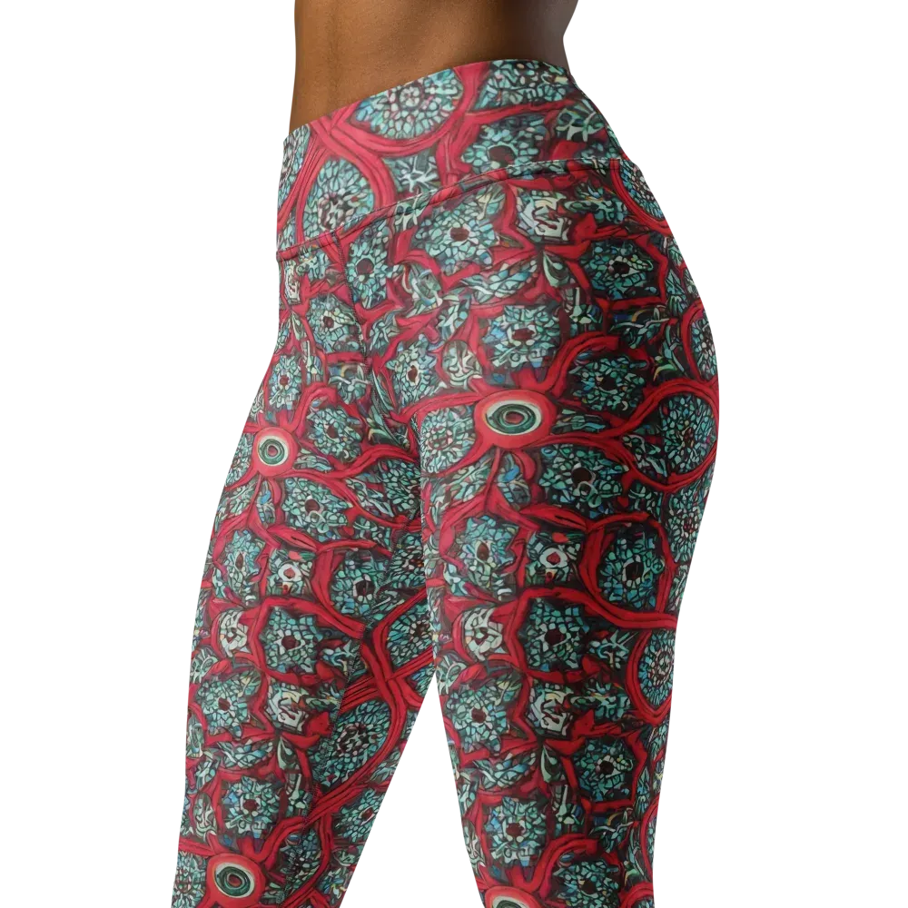 Crimson Mosaic on Yoga Leggings — Left Front