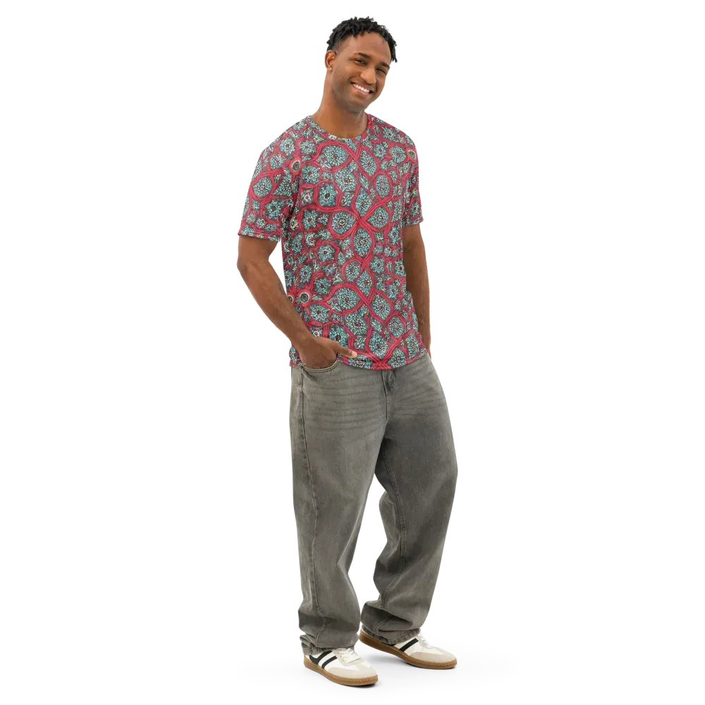 Crimson Mosaic on Men's Cotton Crew Neck T-Shirt — Right Front