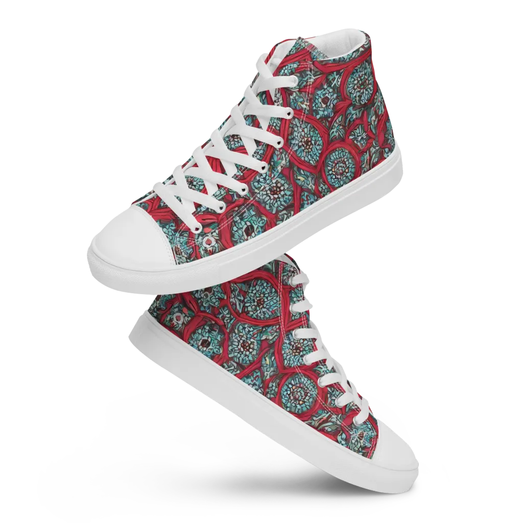 Crimson Mosaic on Men's High Top Canvas Shoes — Front