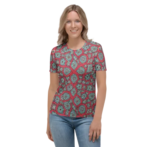 Crimson Mosaic on a Women's Crew Neck T-Shirt