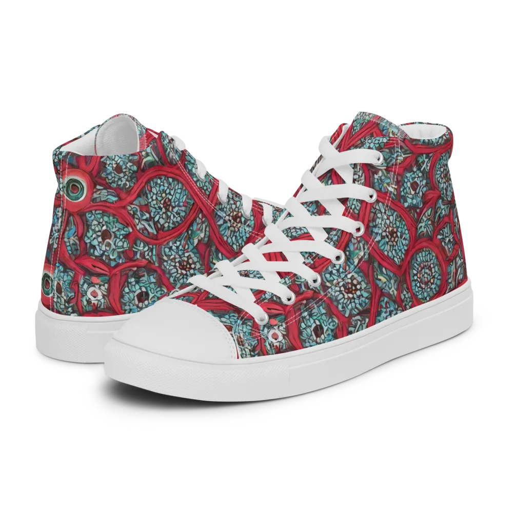 Crimson Mosaic on Women's High Top Canvas Shoes — Left