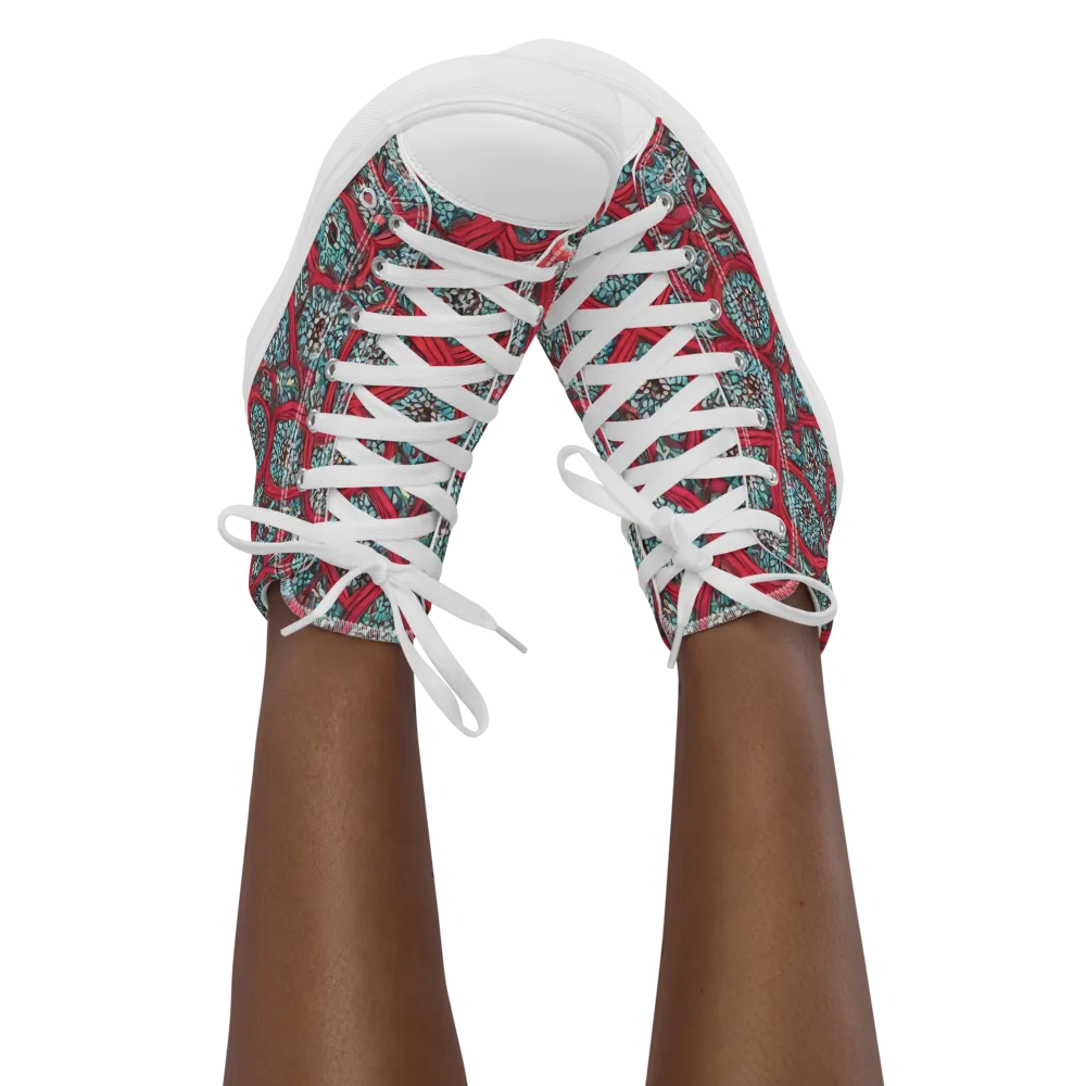 Crimson Mosaic on Women's High Top Canvas Shoes — Front