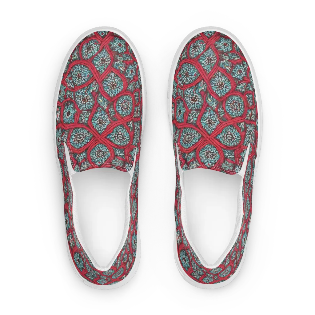 Crimson Mosaic on Men's Slip-On Canvas Shoes — Front