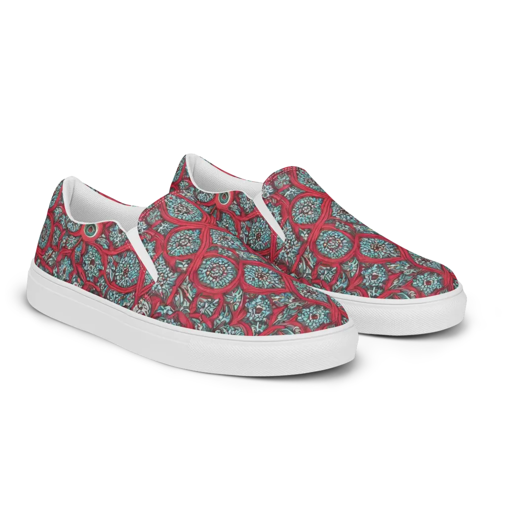 Crimson Mosaic on Men's Slip-On Canvas Shoes — Right Front