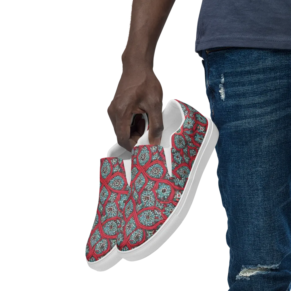 Crimson Mosaic on Men's Slip-On Canvas Shoes — Left Front