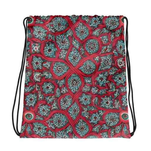 Crimson Mosaic on a Drawstring Bag