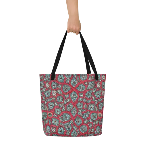 Crimson Mosaic on a Large Tote Bag W/ Pocket
