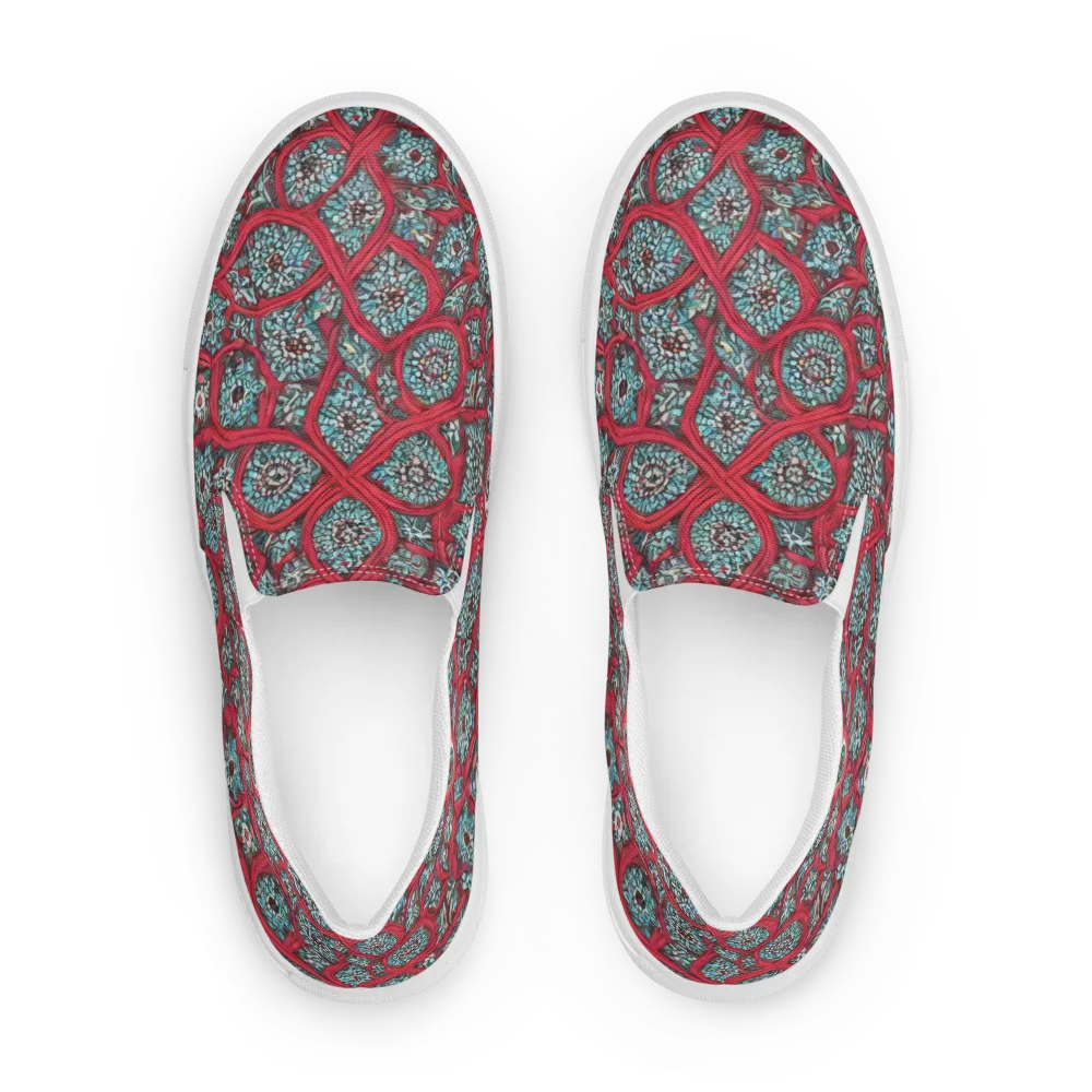 Crimson Mosaic on Women's Slip-On Canvas Shoes — Front