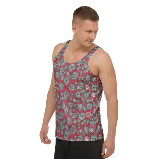 Crimson Mosaic on a Men's Tank Top