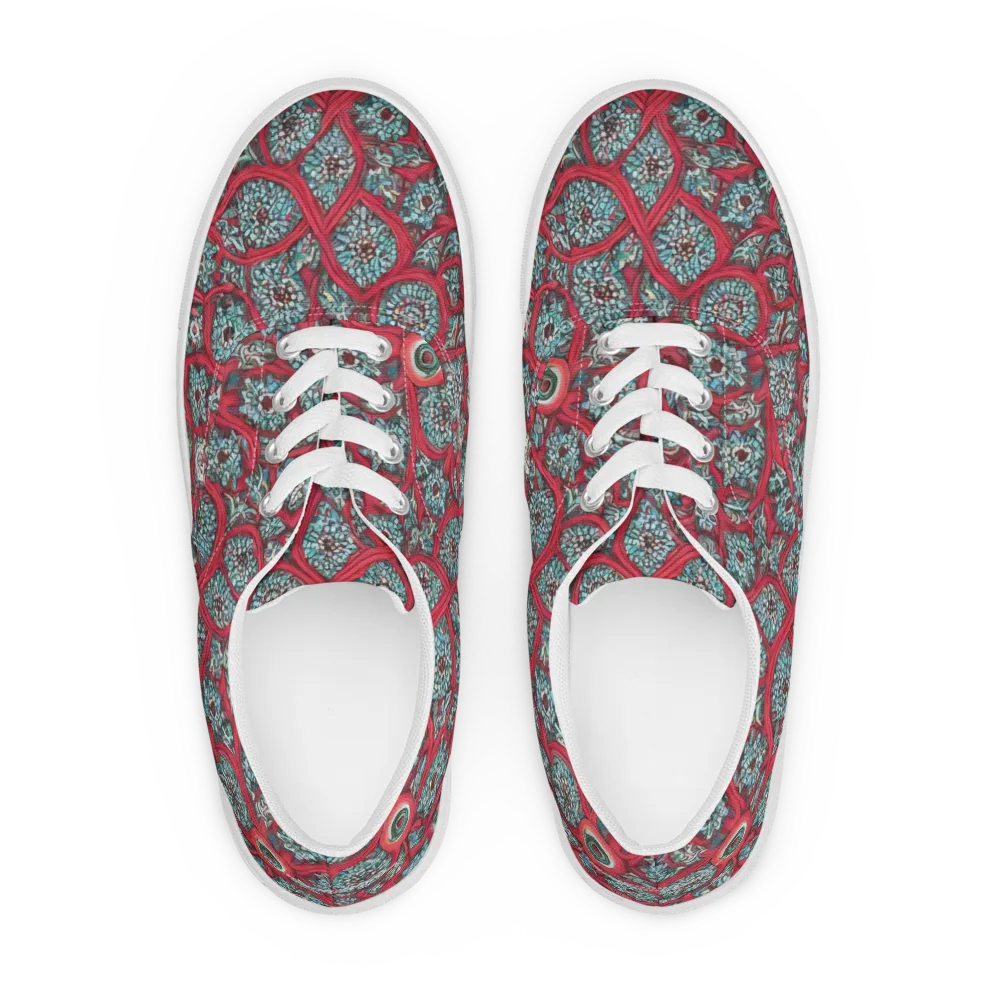 Crimson Mosaic on Men's Lace-Up Canvas Shoes — Front