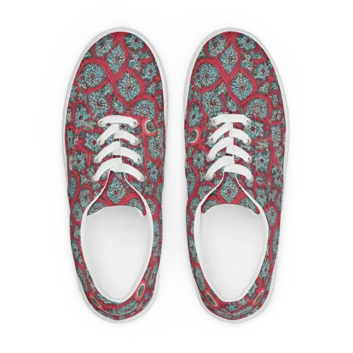 Crimson Mosaic on a Men's Lace-Up Canvas Shoes