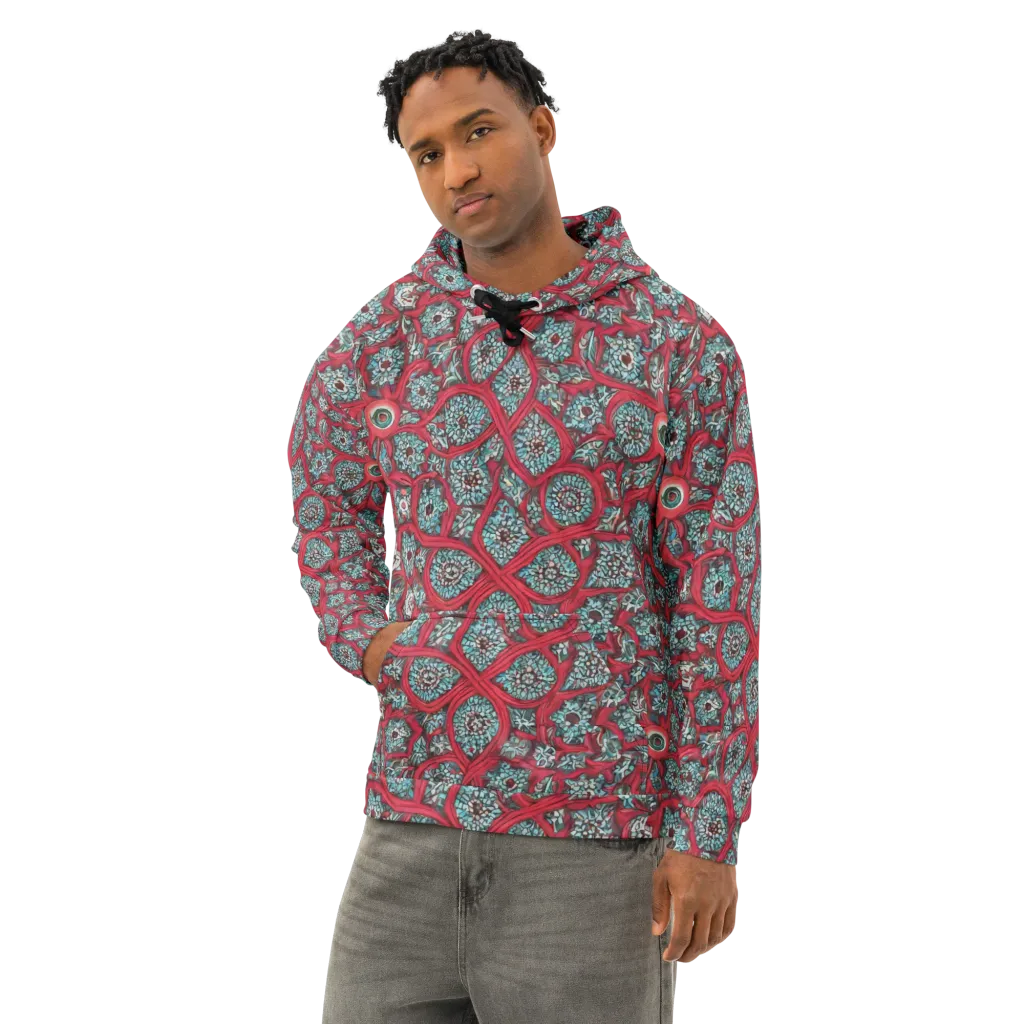 Crimson Mosaic on Cotton Hoodie — Left Front
