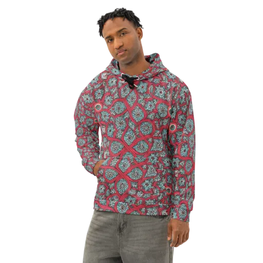 Crimson Mosaic on a Cotton Hoodie