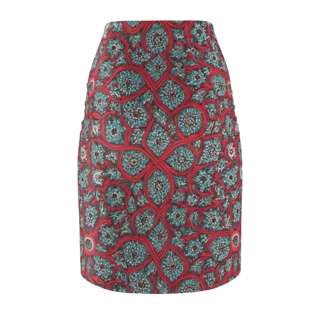 Crimson Mosaic on Pencil Skirt — Back