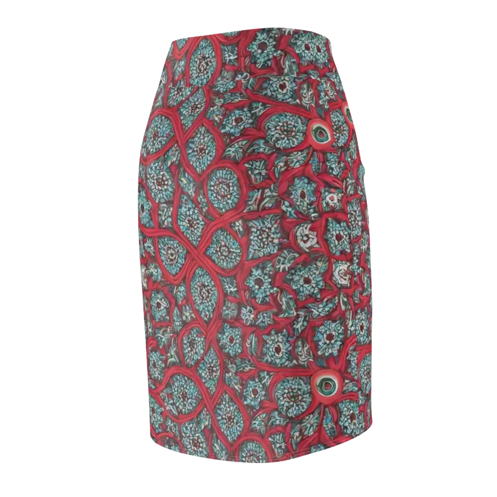 Crimson Mosaic on Pencil Skirt — Back Side