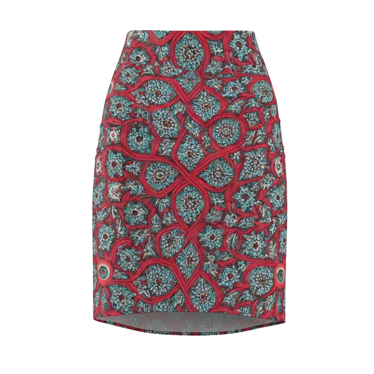 Crimson Mosaic on Pencil Skirt — Front