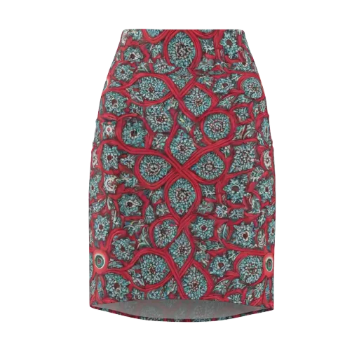 Crimson Mosaic on a Pencil Skirt