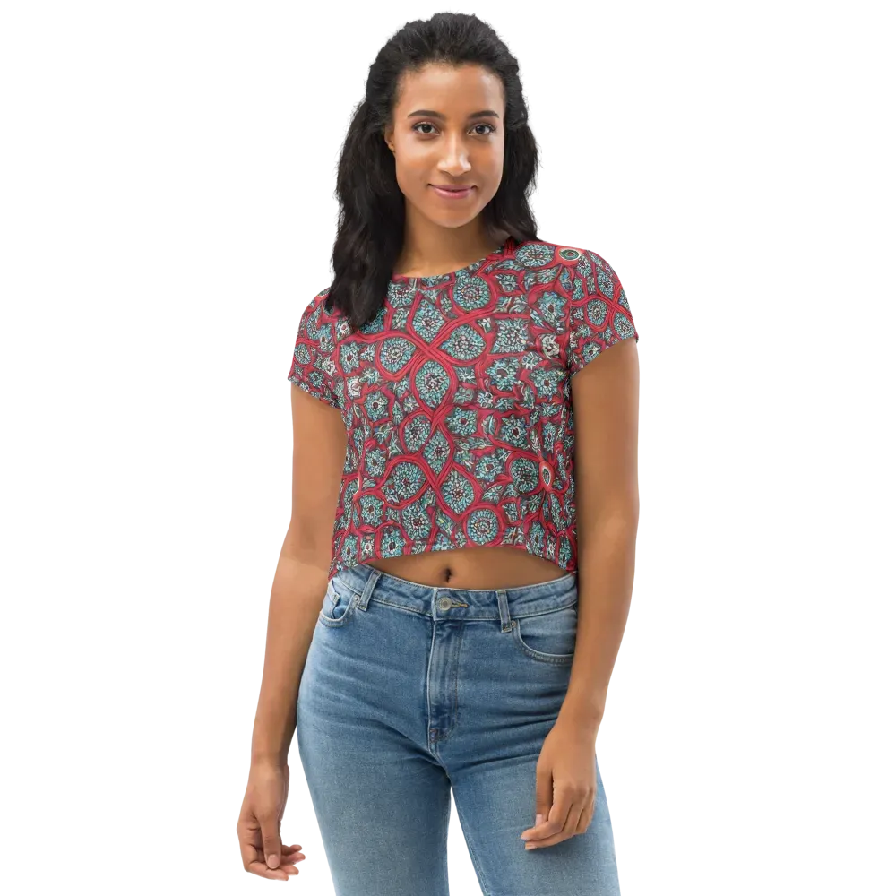 Crimson Mosaic on Crop Tee — Front