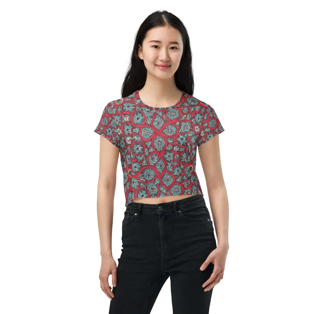 Crimson Mosaic on Crop Tee — Front