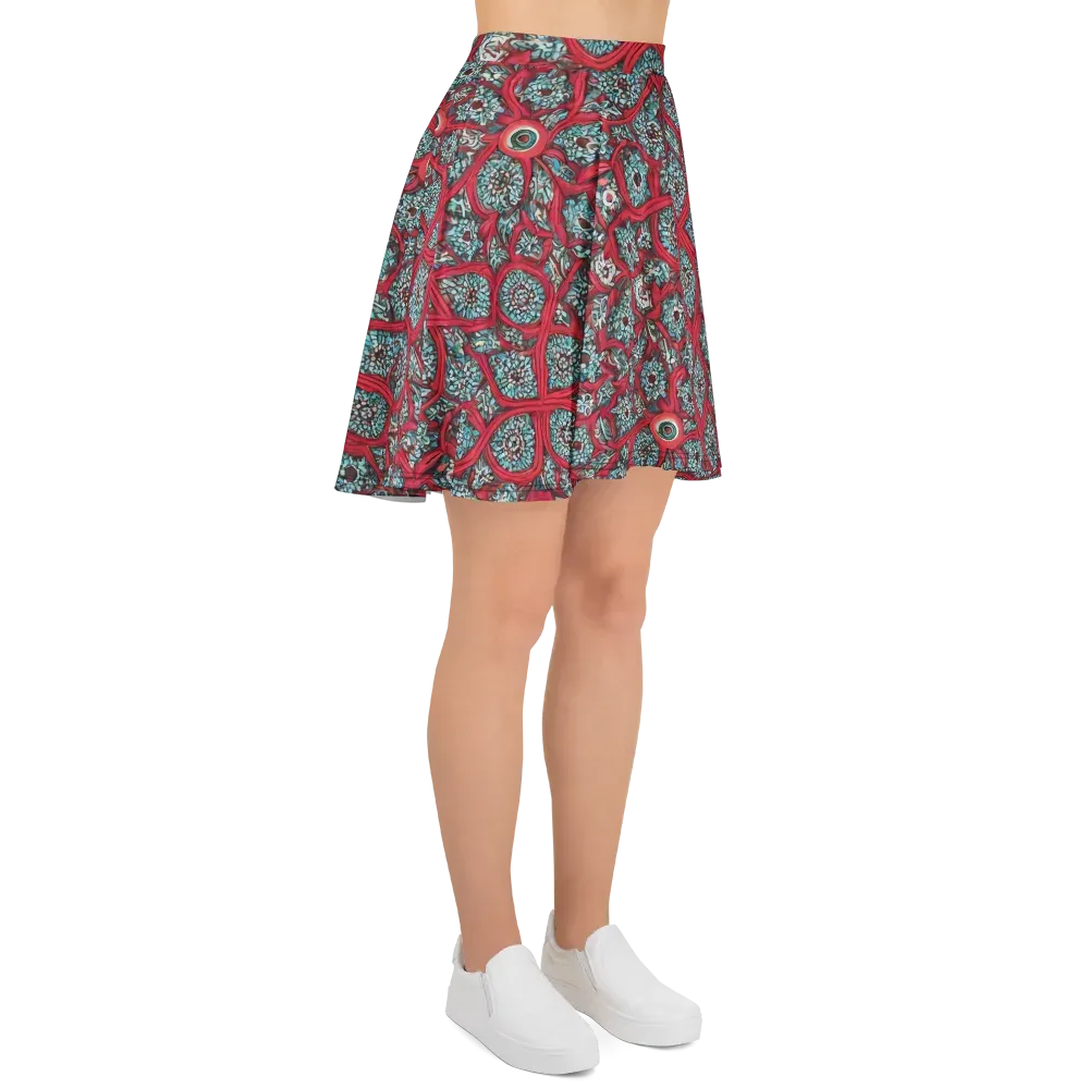 Crimson Mosaic on Skater Skirt — Right