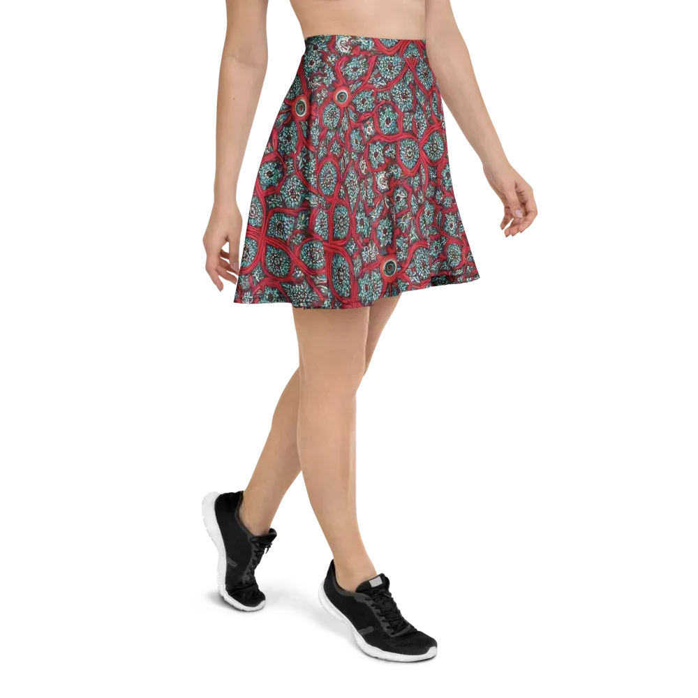 Crimson Mosaic on Skater Skirt — Right