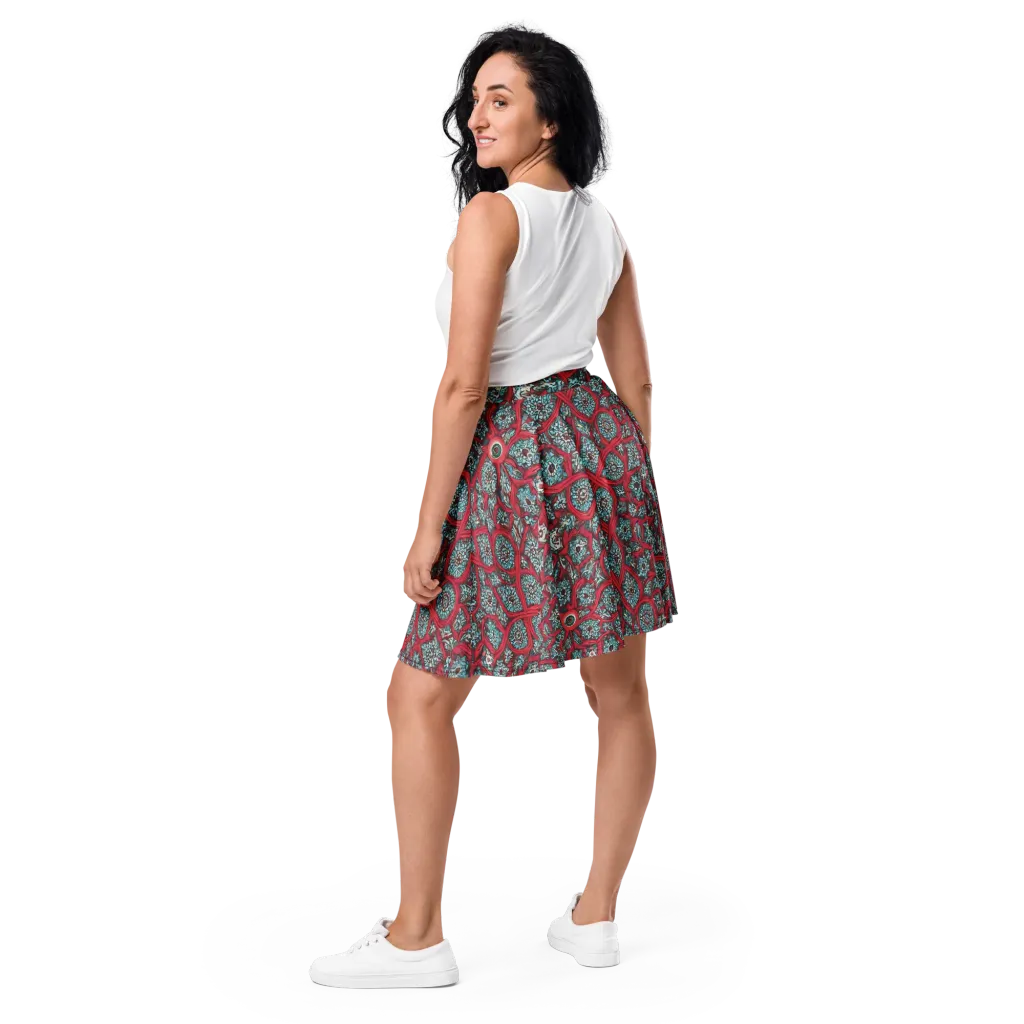 Crimson Mosaic on Skater Skirt — Back