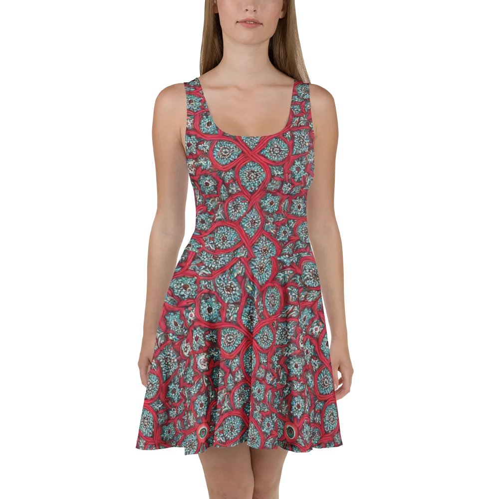 Crimson Mosaic on Skater Dress — Front