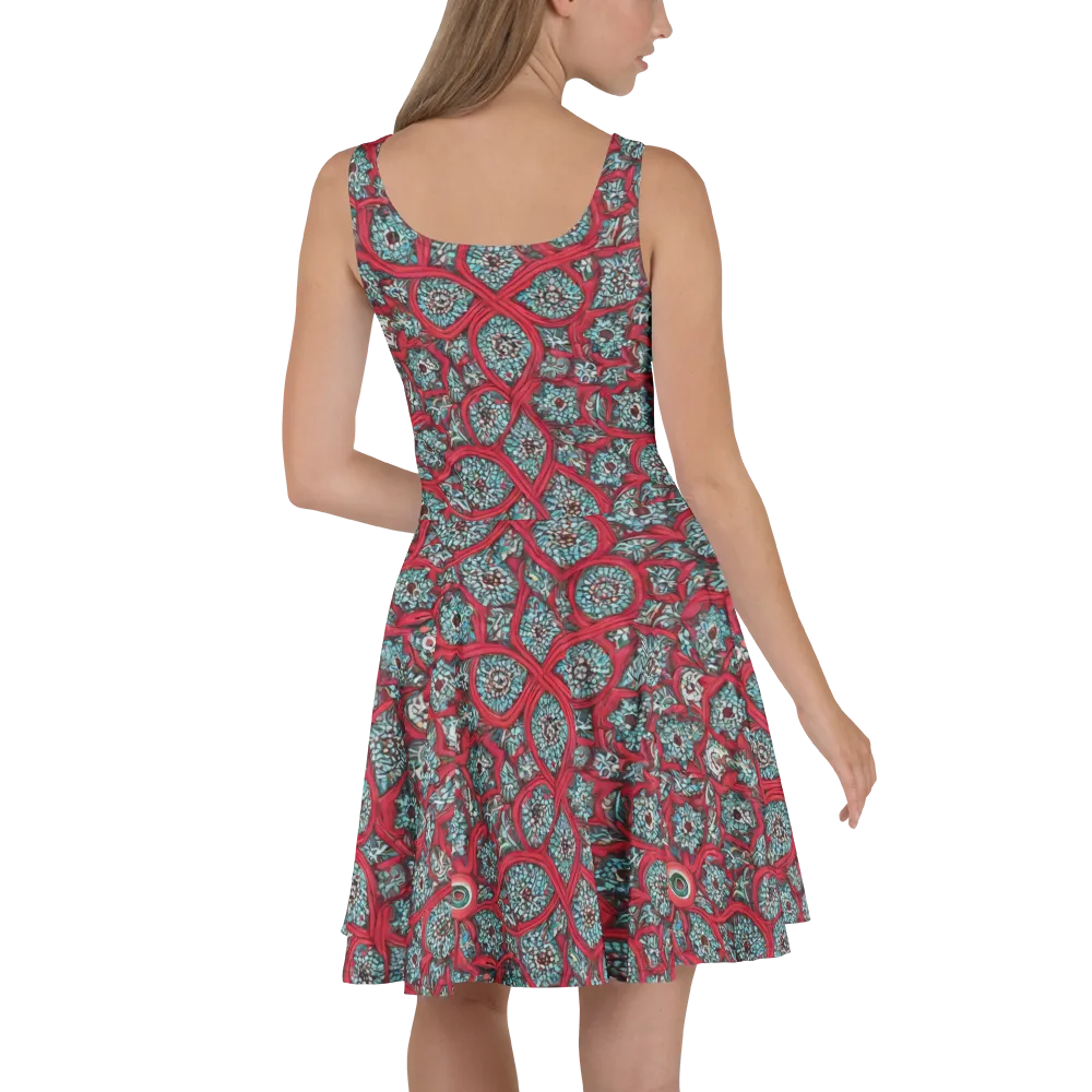 Crimson Mosaic on Skater Dress — Back