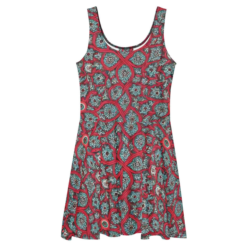 Crimson Mosaic on Skater Dress — Front