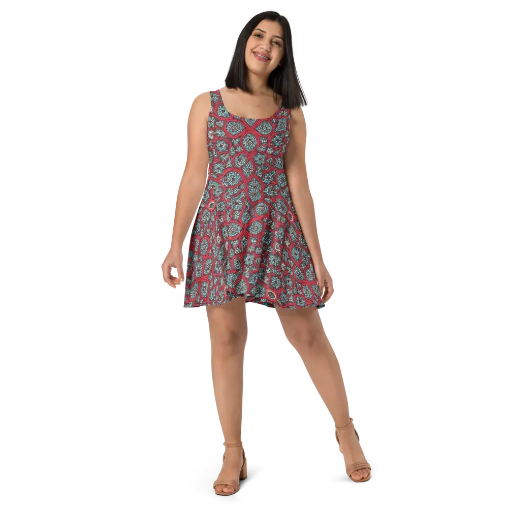 Crimson Mosaic on Skater Dress — Front