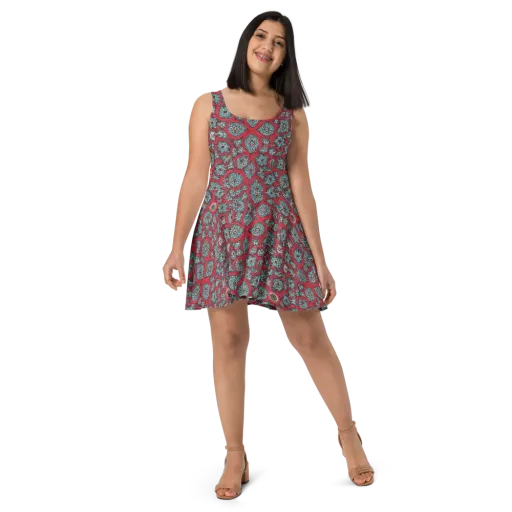 Crimson Mosaic on a Skater Dress