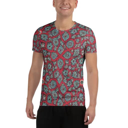 Crimson Mosaic on a Men's Athletic T-Shirt