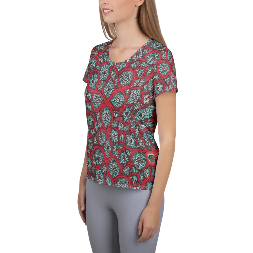 Crimson Mosaic on Women's Athletic T-Shirt — Left