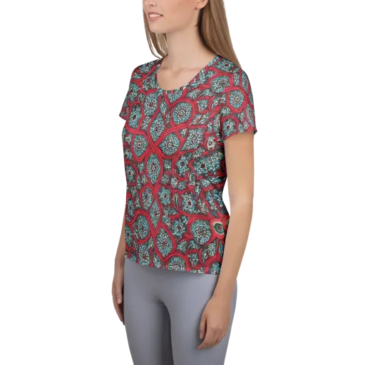 Crimson Mosaic on a Women's Athletic T-Shirt