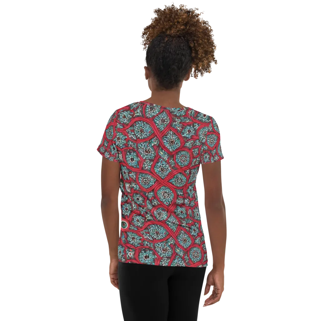 Crimson Mosaic on Women's Athletic T-Shirt — Back