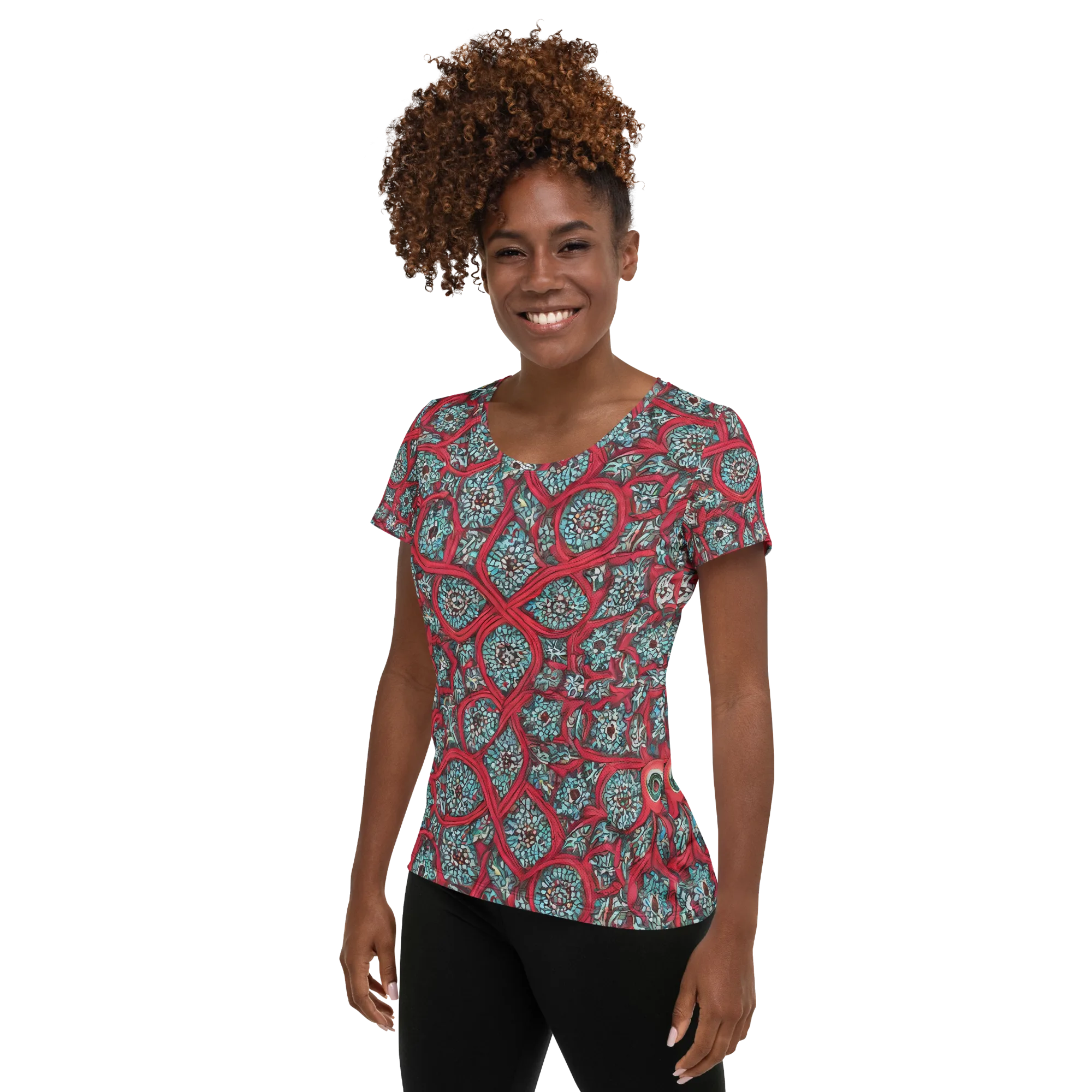 Crimson Mosaic on Women's Athletic T-Shirt — Left