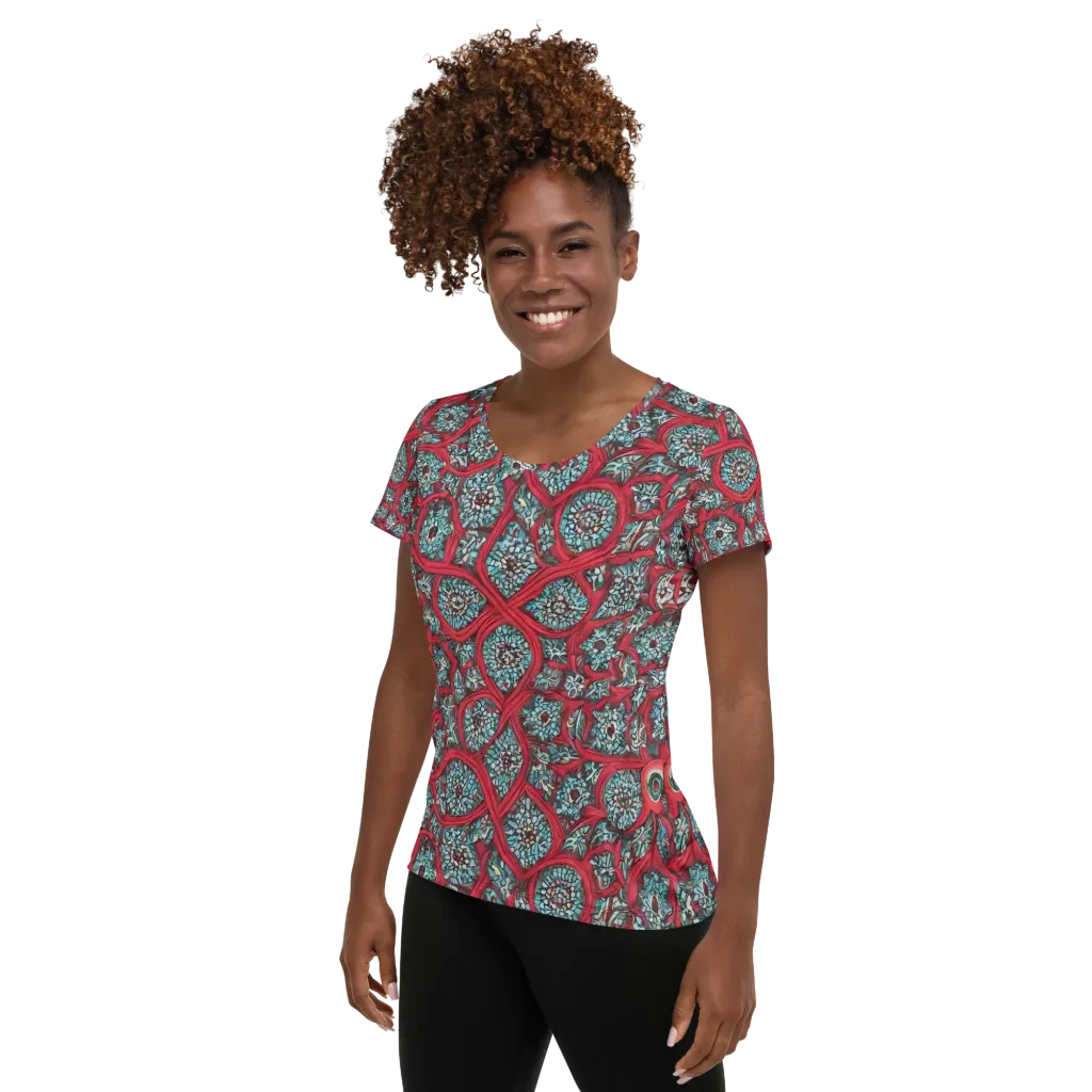 Crimson Mosaic on Women's Athletic T-Shirt — Left