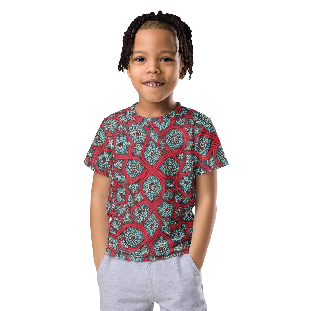Crimson Mosaic on Kids Crew Neck T-Shirt — Front