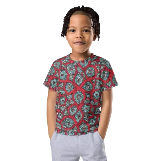 Crimson Mosaic on a Kids Crew Neck T-Shirt
