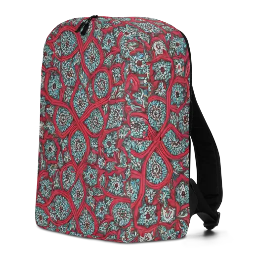 Crimson Mosaic on a Minimalist Backpack